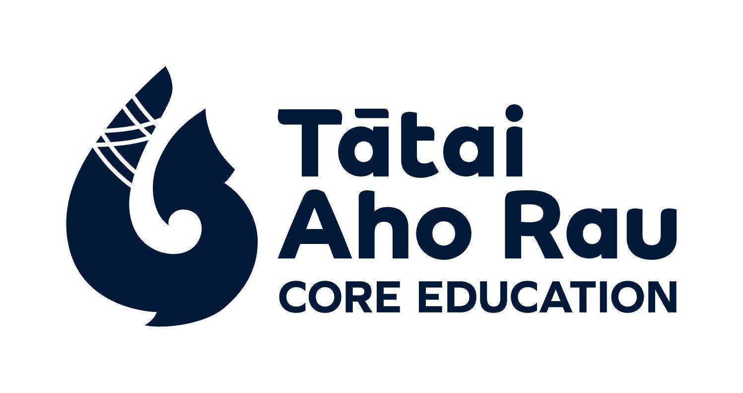 Core Ed Tātai Aho Rau stacked logo - main dark blue